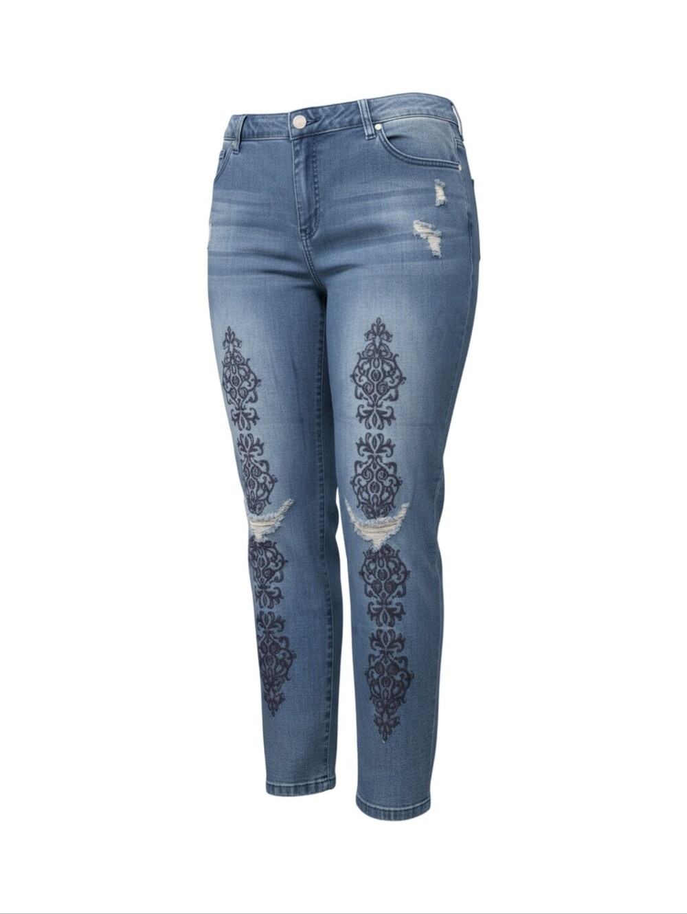 Indigo Thread High-Rise Blue Embroidered Stretch Skinny Women’s Jeans Plus 20 W
